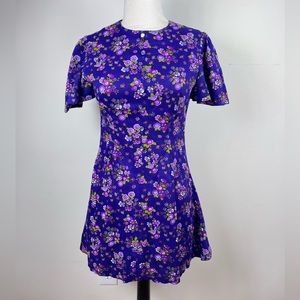 Vintage 70s Flower Power Print Mini Dress